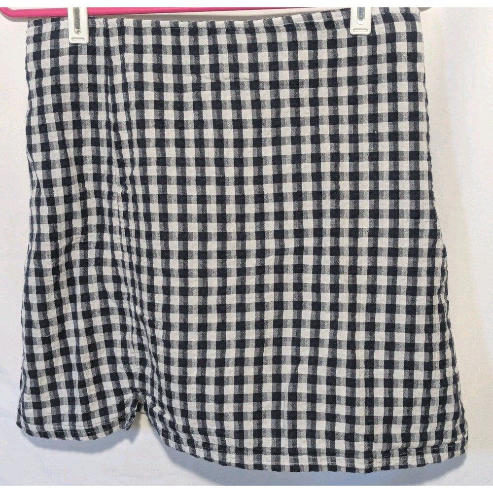 American Eagle Women Plaid Checkered Black White Mini Skirt Size Medium Preppy